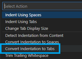 VSC convert spaces to tabs for indent