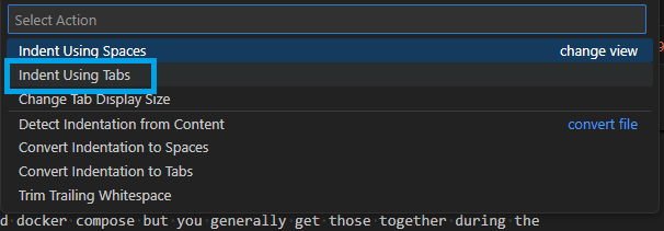 VSC spaces to tabs for indent
