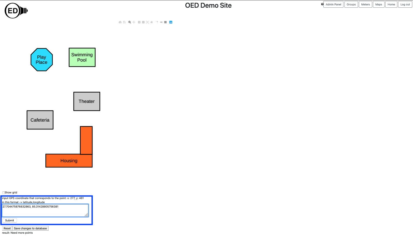 admin map GPS entry for a calibration point