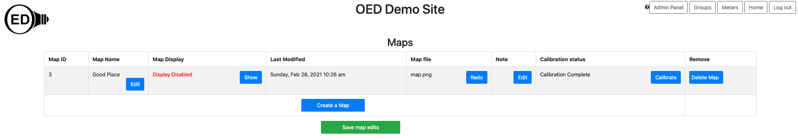 admin map viewing page after calibration