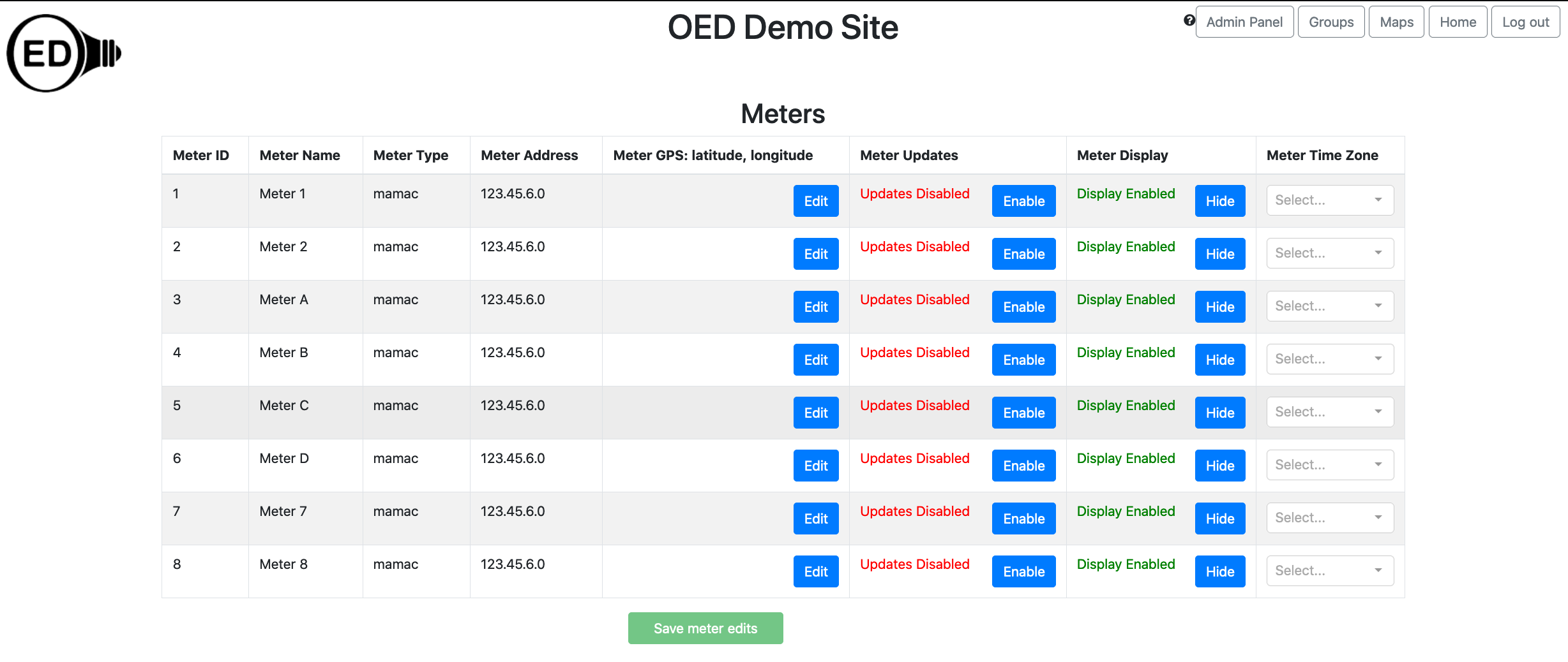 admin meter viewing page