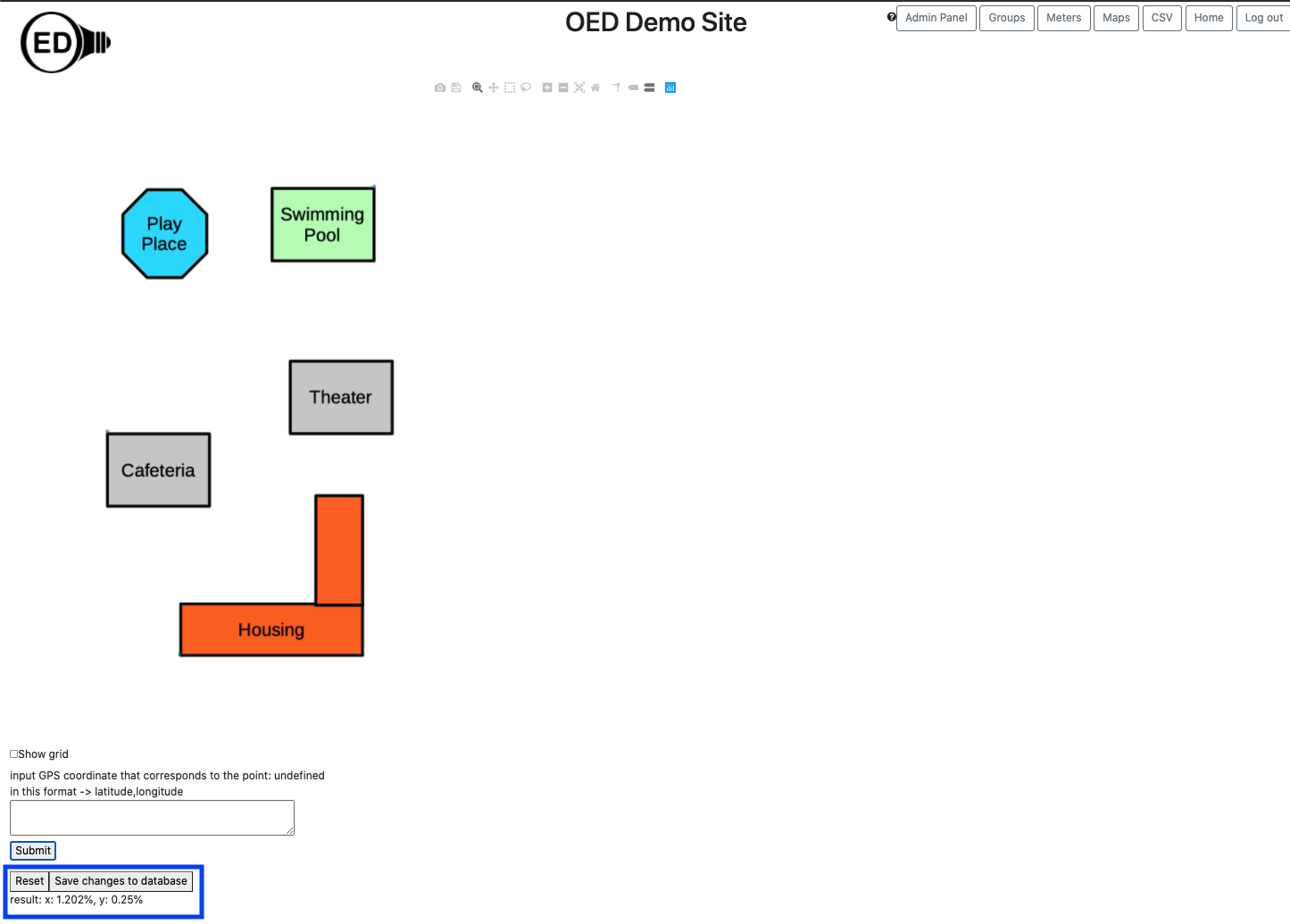 admin map showing result of current calibration points