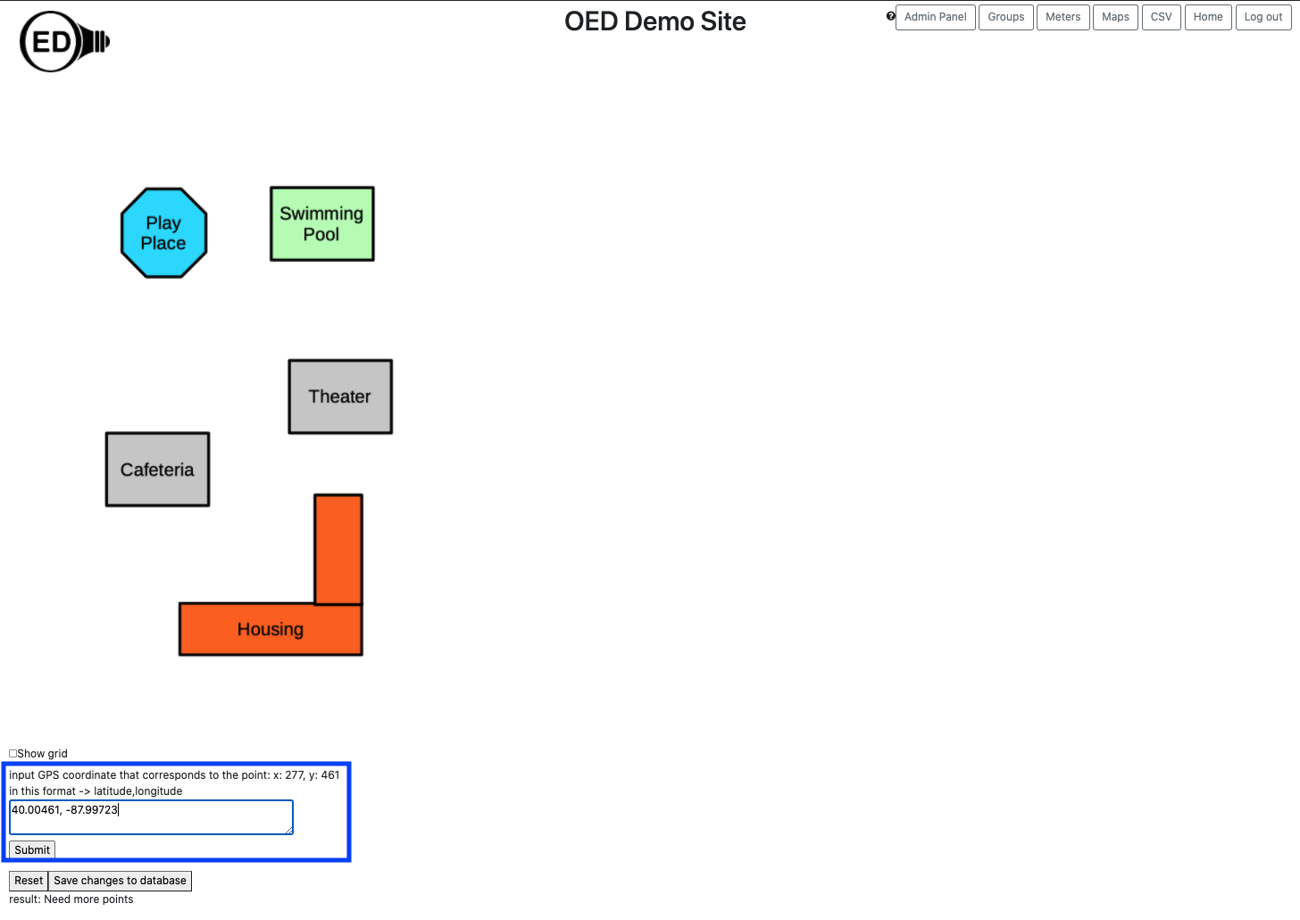 admin map GPS entry for a calibration point