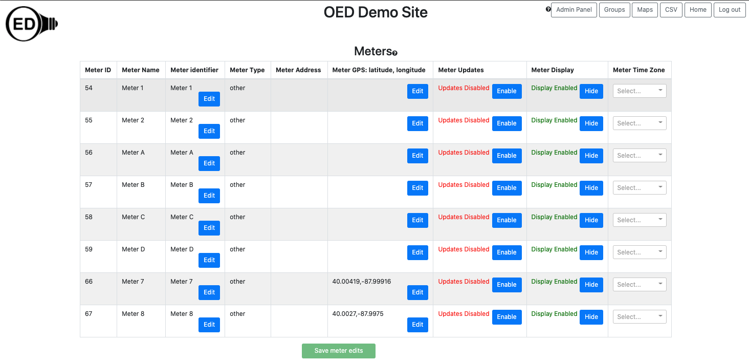 admin meter viewing page