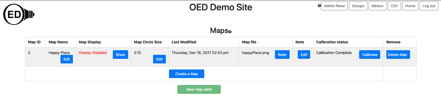 admin map viewing page after calibration