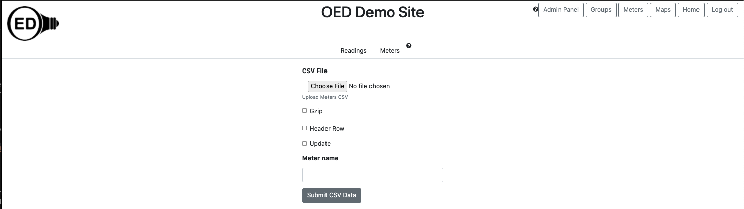 admin CSV meter page