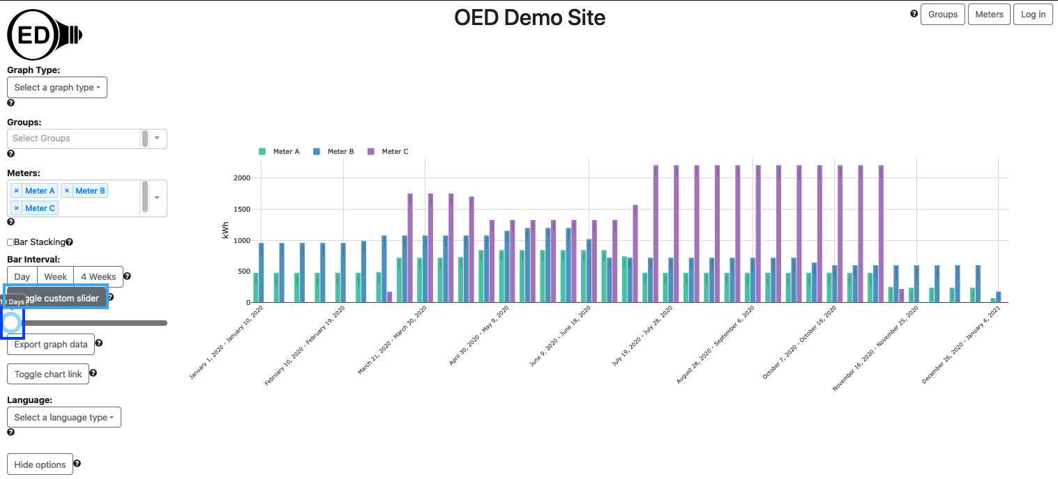 using custom slider to set bar time range to 10 days