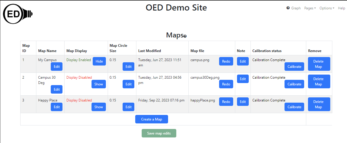 admin map viewing page after calibration