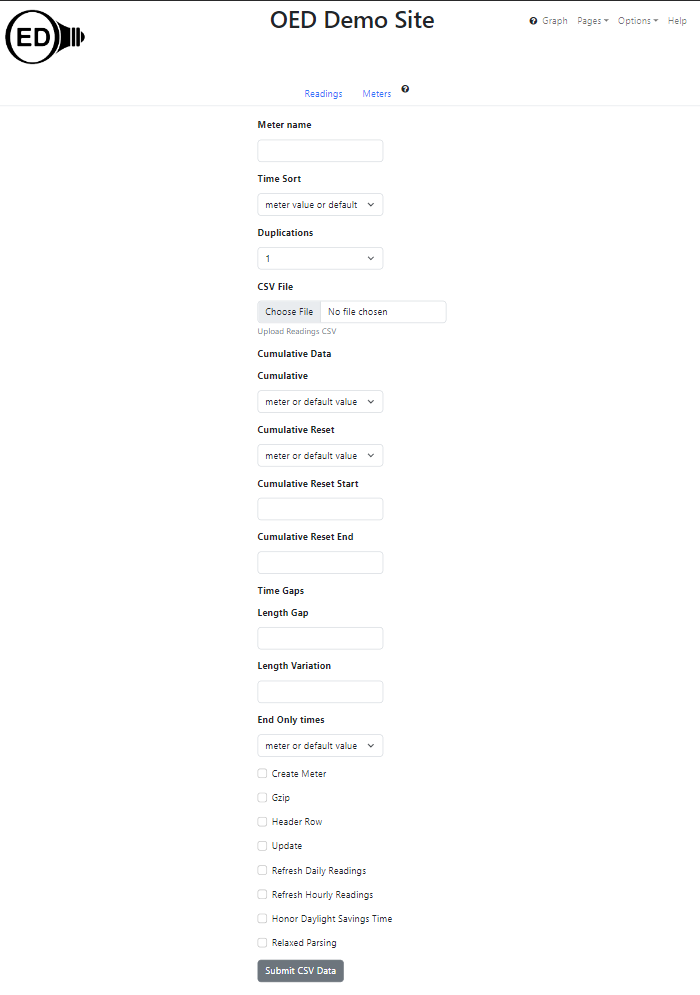 admin CSV meter page